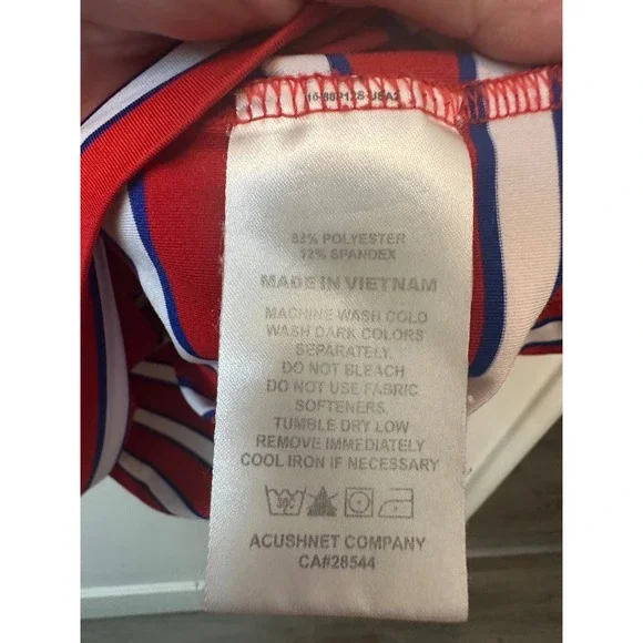 FootJoy Mens XL Athletic Fit Golf Polo Shirt Red White Blue Striped Short Sleeve - Picture 3 of 7